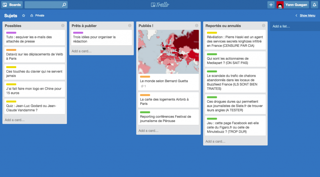 Exemple de tableau de bord Trello (cliquez pour agrandir).